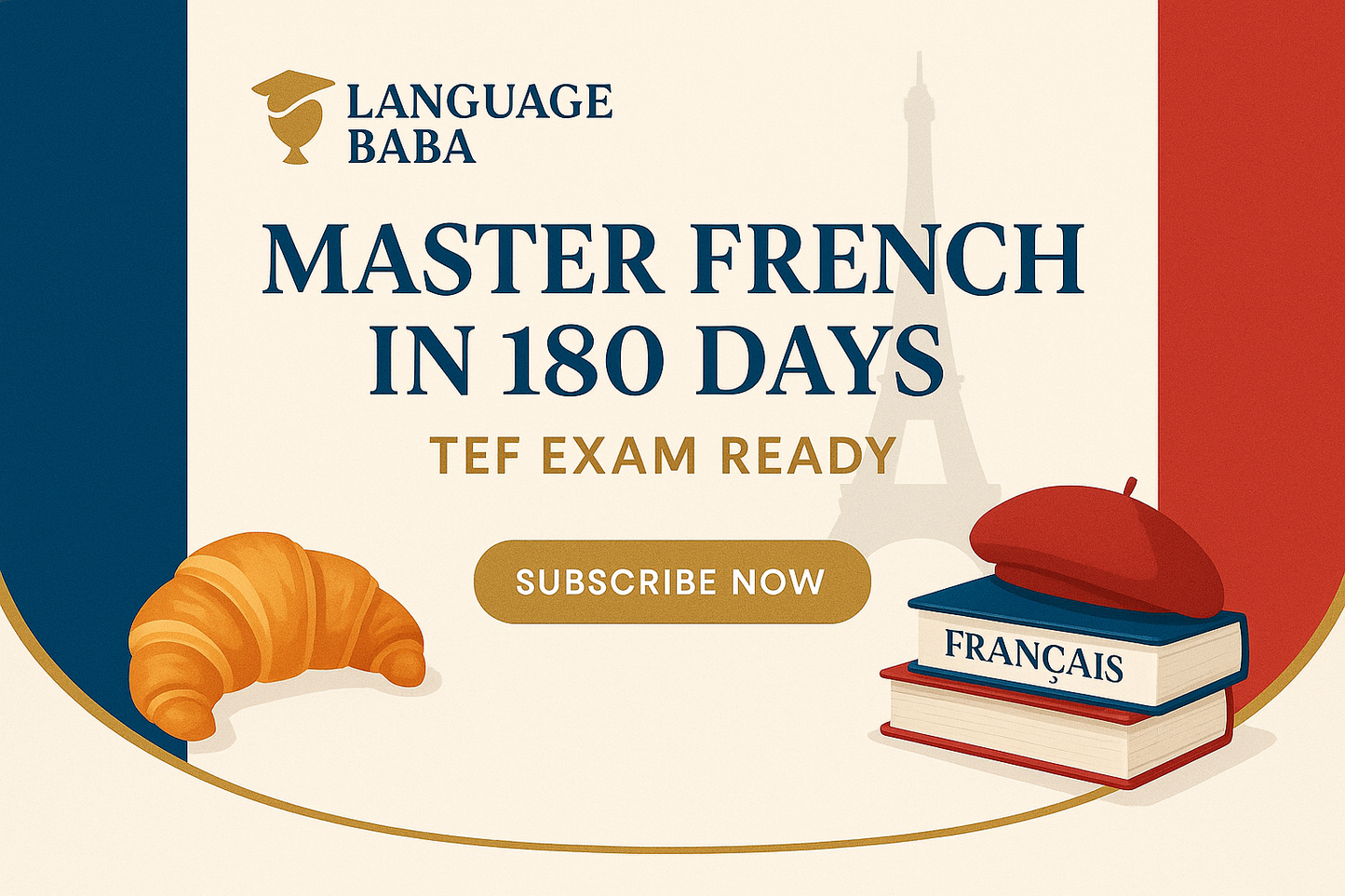 generate the image ofr my shopify store regarding the language baba french language trainer, so people can buy my subscription(for TEFin 180 days)